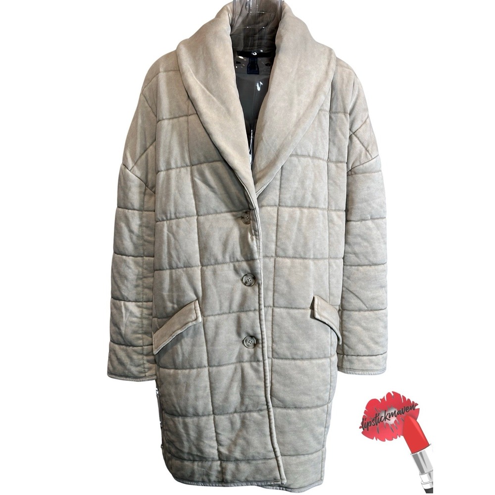 Forever 21 Quilted Longline Jacket‎ Women Medium Beige Mineral Wash Buttons